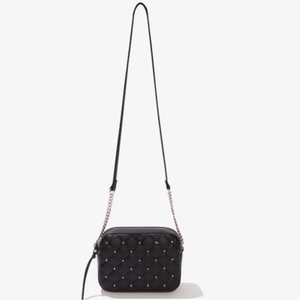 NWT Rebecca Minkoff Diamond Quilt Studded Top Zip Crossbody Bag Black